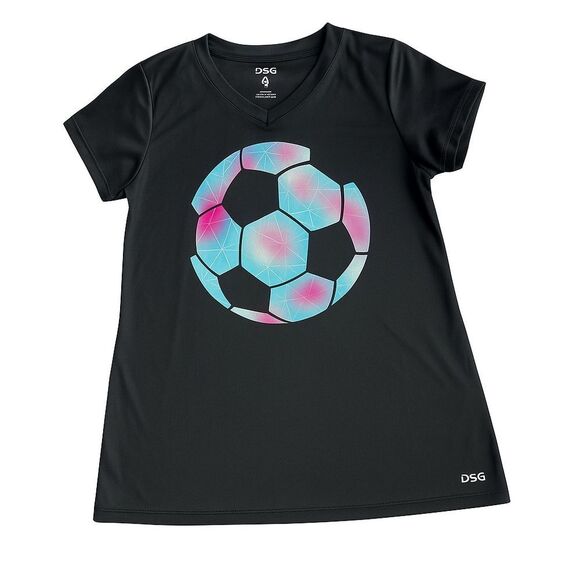 🌴 DSG Girls Black Soccer Graphic Athletic Tee | Size XL (16) - Picture 1 of 11
